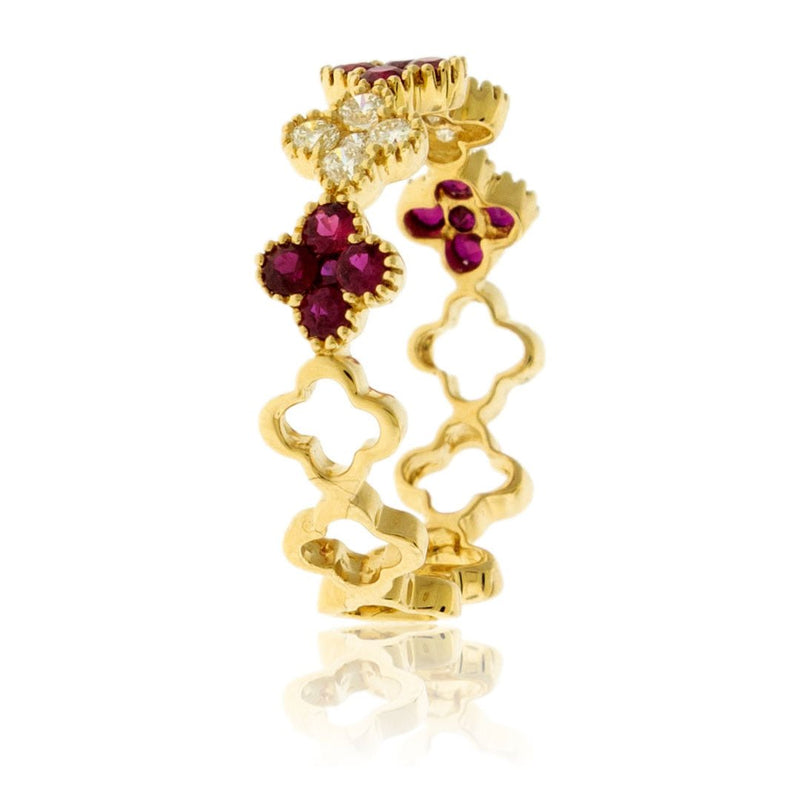 Ruby & Diamond Clover Style Stackable Ring - Park City Jewelers