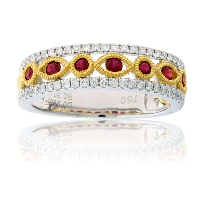 Ruby & Diamond Double Lined Ring - Park City Jewelers