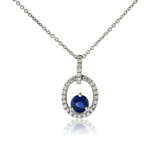 Sapphire and Diamond Accented Halo Pendant - Park City Jewelers