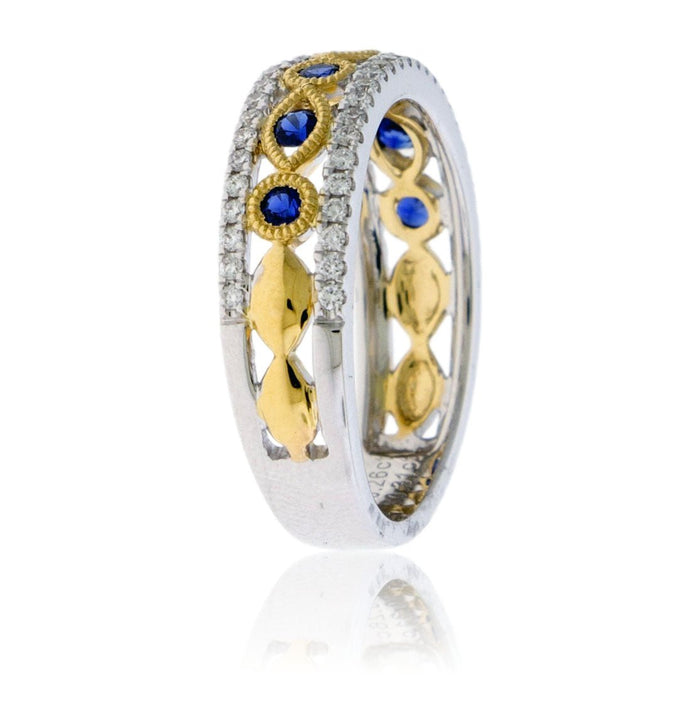 Sapphire & Diamond Lined Two Toned Band - Park City Jewelers