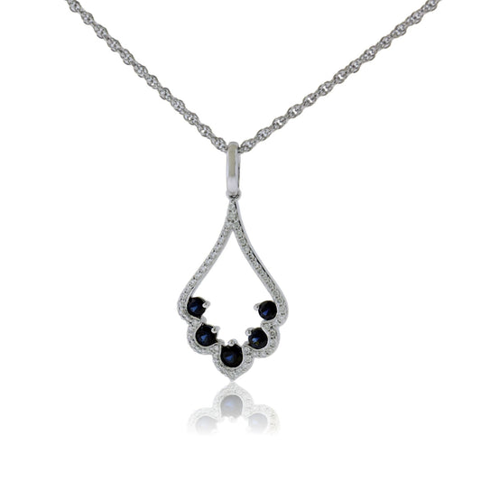 Sapphire & Diamond Scalloped Pendant w/Chain - Park City Jewelers