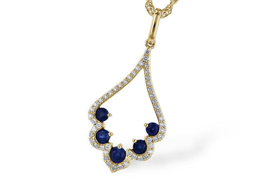 Sapphire & Diamond Scalloped Pendant w/Chain - Park City Jewelers