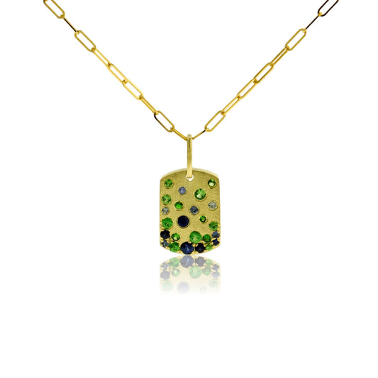 Sapphire & Tsavorite Dog Tag Style Pendant - Park City Jewelers