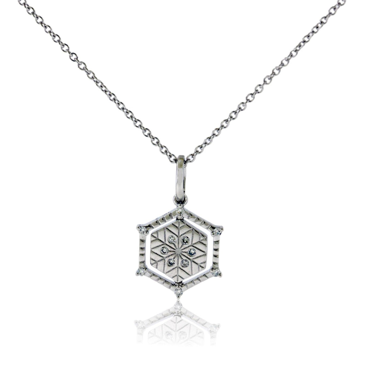 Satin Finish Flush Set Diamond Snowflake and Mountain Reversible Pendant - Park City Jewelers