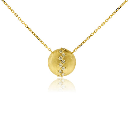 Satin Finish Flush Set Diamond Stitch Dome Pendant - Park City Jewelers