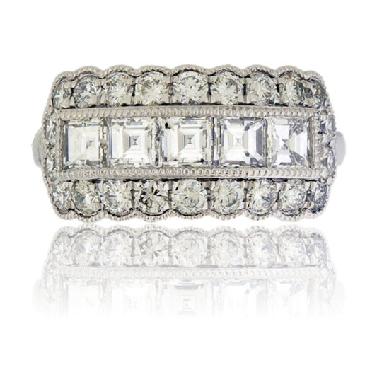 Scalloped Square Diamond and Round Diamond Ring - Park City Jewelers