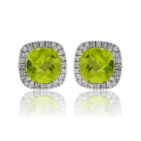 Semi Precious Gemstone with Diamond Halo Earrings - Park City Jewelers