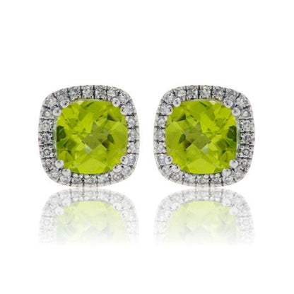 Semi Precious Gemstone with Diamond Halo Earrings - Park City Jewelers