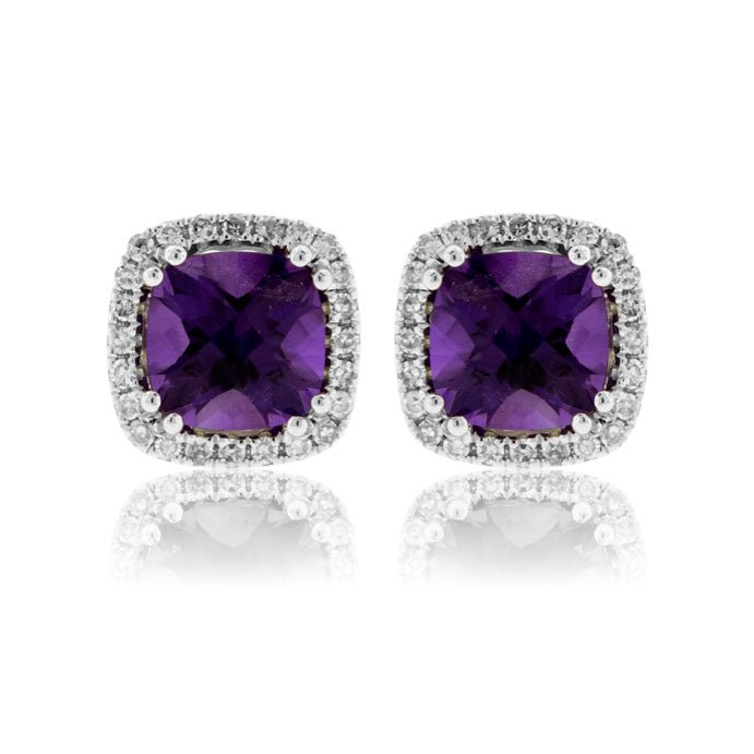 Semi Precious Gemstone with Diamond Halo Earrings - Park City Jewelers