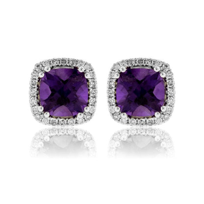 Semi Precious Gemstone with Diamond Halo Earrings - Park City Jewelers