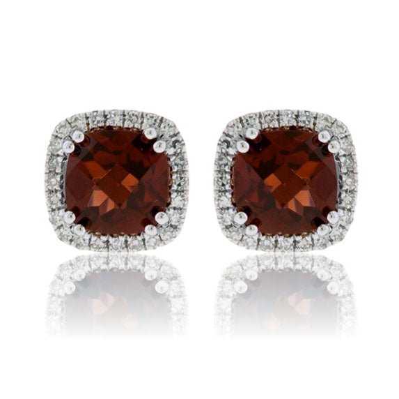 Semi Precious Gemstone with Diamond Halo Earrings - Park City Jewelers