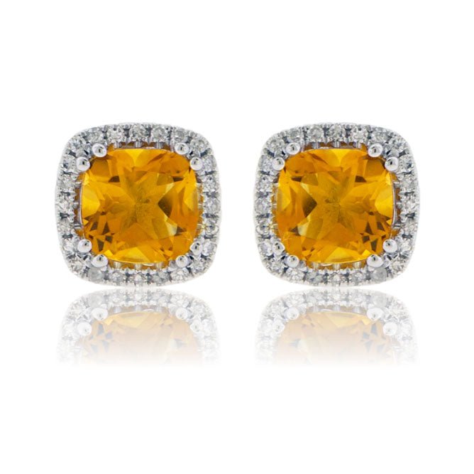 Semi Precious Gemstone with Diamond Halo Earrings - Park City Jewelers