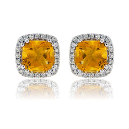 Semi Precious Gemstone with Diamond Halo Earrings - Park City Jewelers