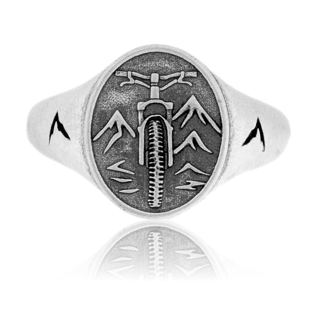 Sterling Silver Mountain Bike Signet Ring | MTB Jewelry | Park City ...