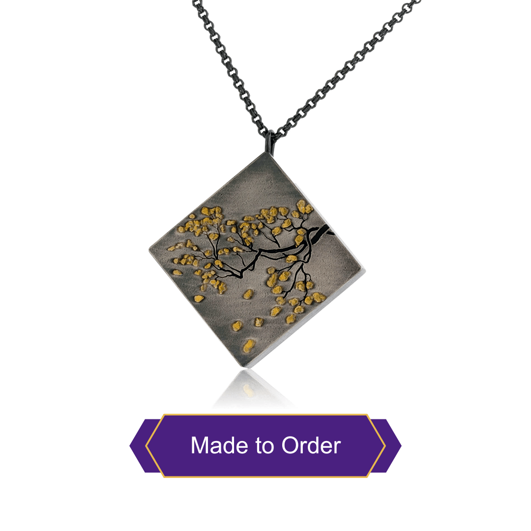 Silver, 18K Gold, & Nugget Gold Aspen Branch On Point Pendant - Park City Jewelers