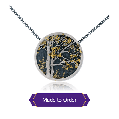 Silver, 18K Gold, & Nugget Gold Aspen Duet IV Pendant - Park City Jewelers