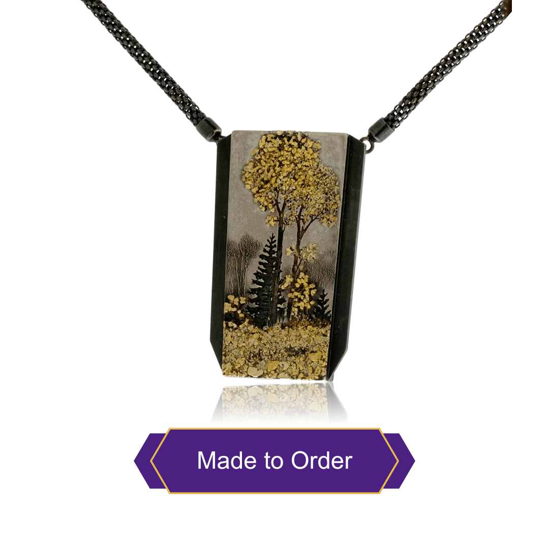 Silver, 18K Gold, & Nugget Gold Trees in the Moon Pendant - Park City Jewelers