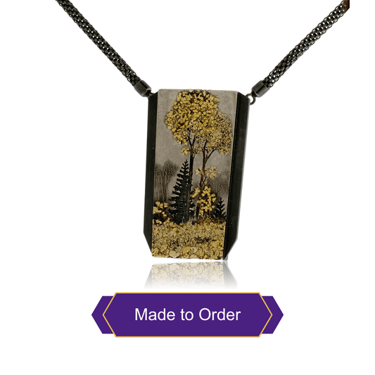 Silver, 18K Gold, & Nugget Gold Trees in the Moon Pendant - Park City Jewelers