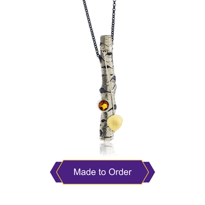 Silver Carved Aspen with Gold Leaf Adorn Pendant - Park City Jewelers