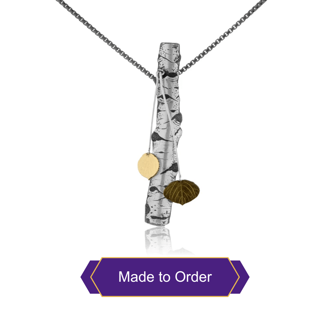 Silver Carved Aspen with Gold Leaf Adorn Pendant - Park City Jewelers