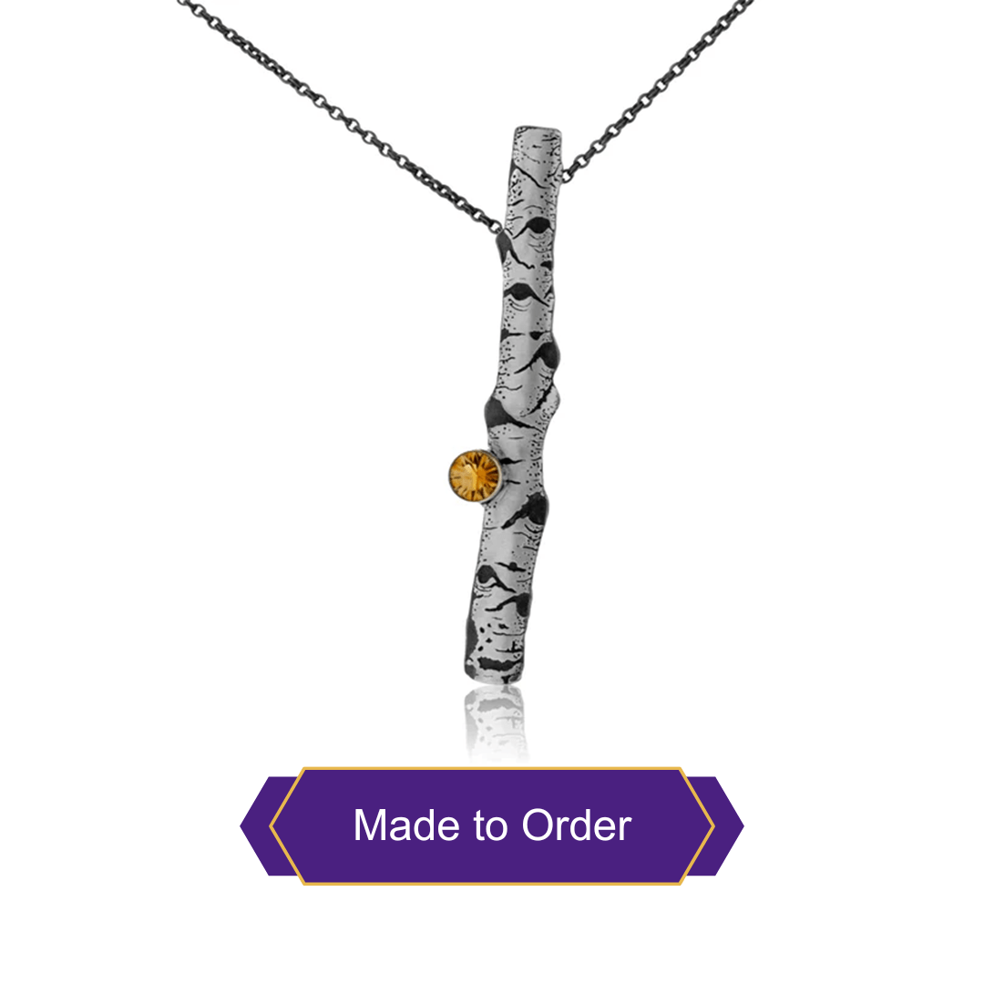 Silver Carved Aspen with Gold Leaf Adorn Pendant - Park City Jewelers