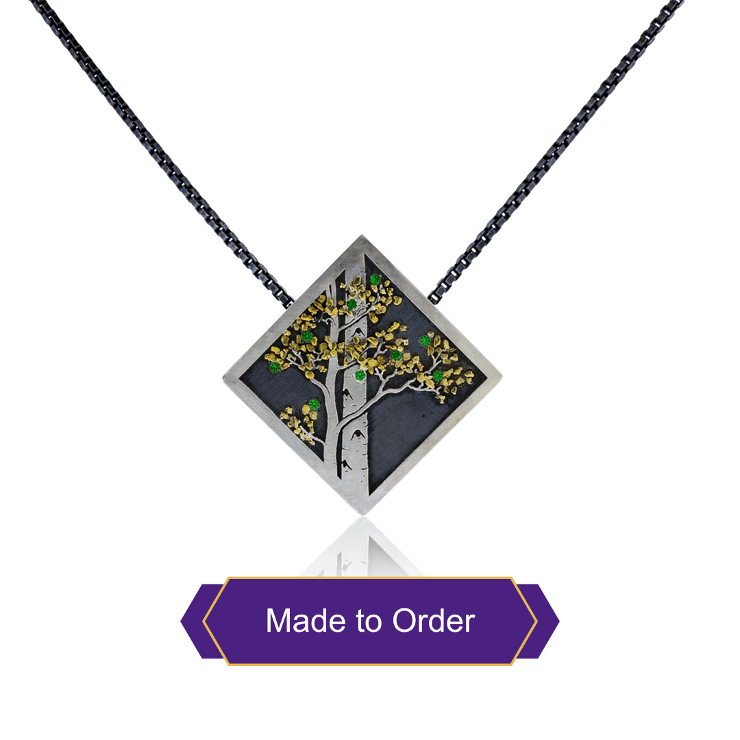 Silver, Tsavorite Garnet, & Nugget Gold Aspen Duet On Point Pendant - Park City Jewelers