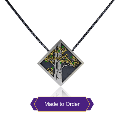 Silver, Tsavorite Garnet, & Nugget Gold Aspen Duet On Point Pendant - Park City Jewelers