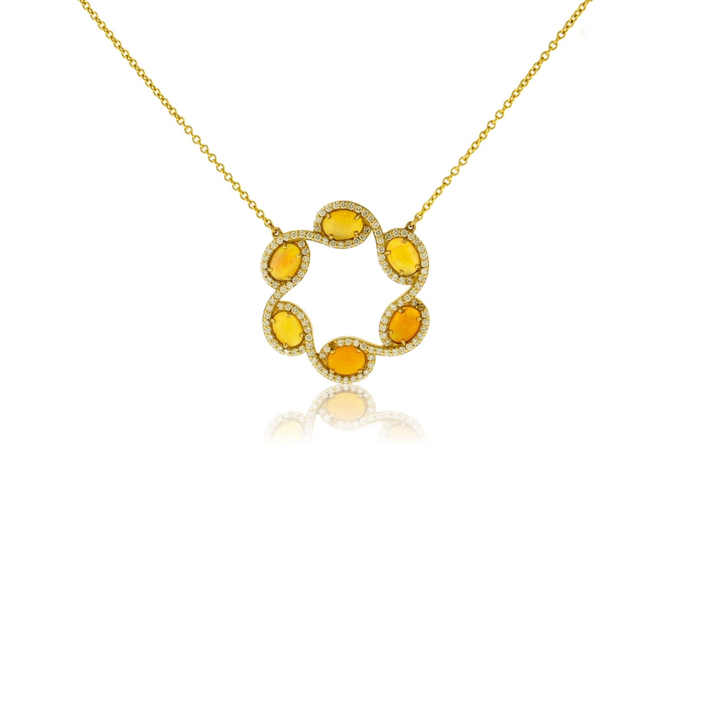 Six Ethiopian Opal with Diamonds Halo Pendant - Park City Jewelers
