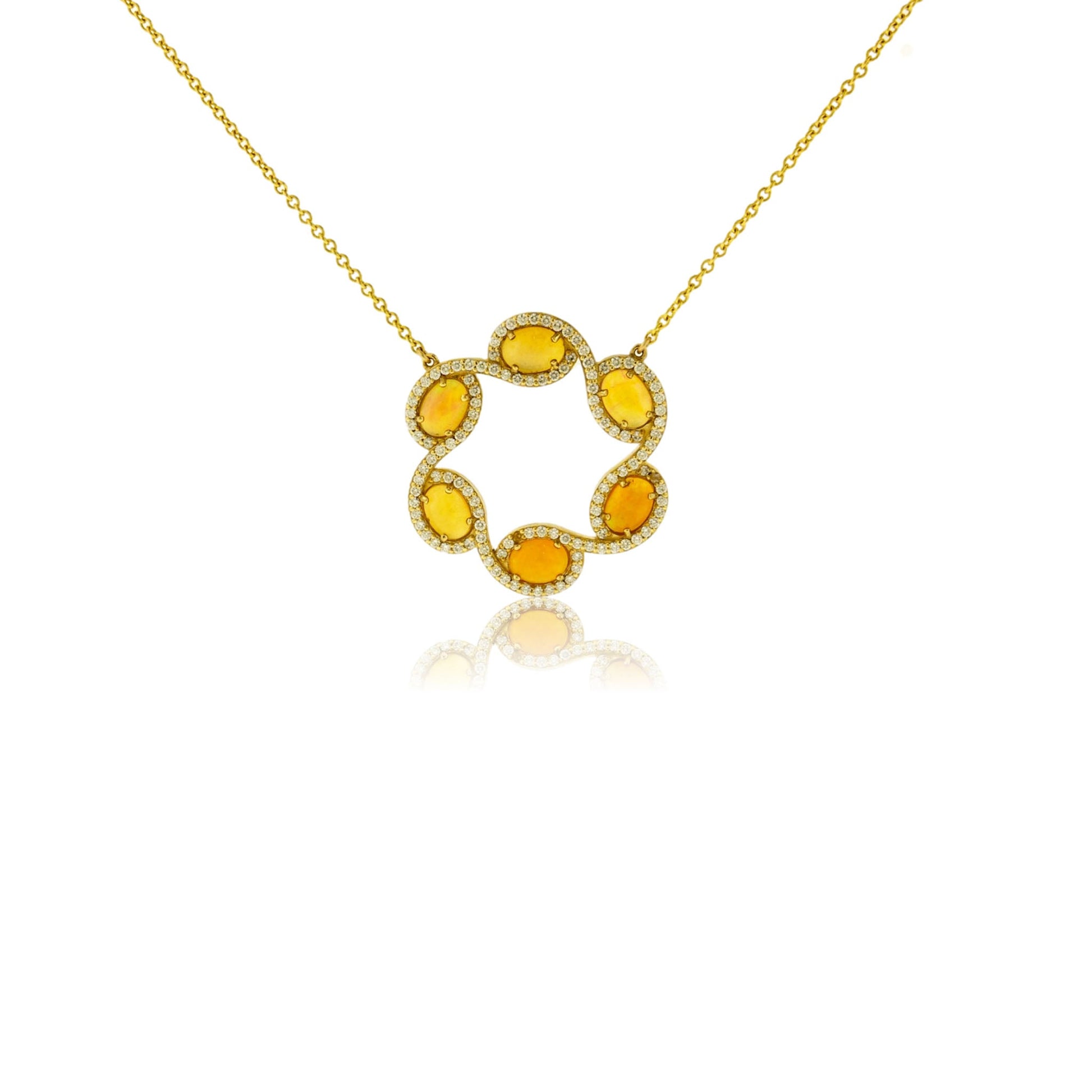 Six Ethiopian Opal with Diamonds Halo Pendant - Park City Jewelers