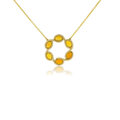 Six Ethiopian Opal with Diamonds Halo Pendant - Park City Jewelers