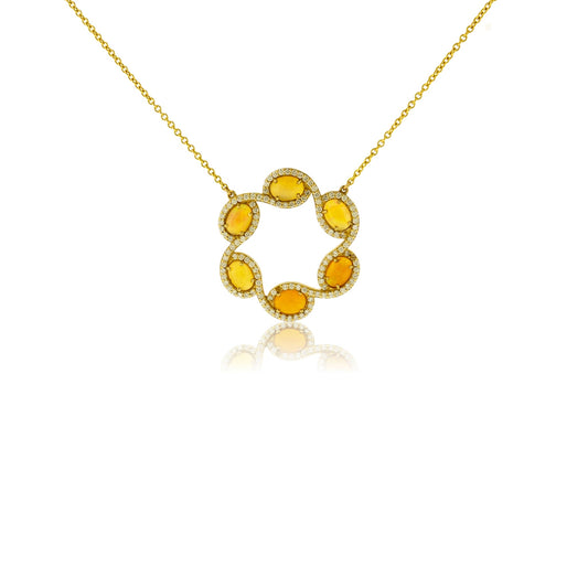 Six Ethiopian Opal with Diamonds Halo Pendant - Park City Jewelers