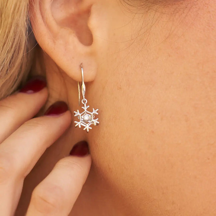 Solitaire Dancing Diamond Dangle Snowflake Earrings - Park City Jewelers