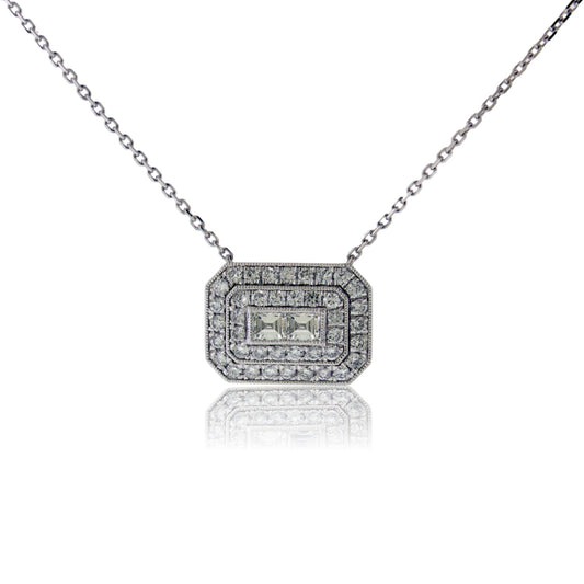 Square Diamond with Diamond Double Halo Necklace - Park City Jewelers