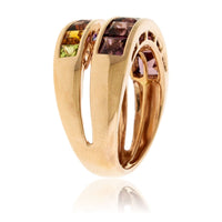 Step Cut Mixed Gemstone Rainbow & Garnet Stack Look Ring - Park City Jewelers