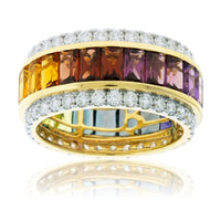 Step Cut Mixed Gemstone Wide Rainbow & Diamond Accented Ring - Park City Jewelers