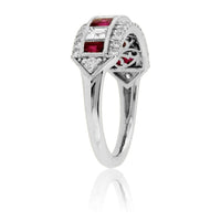 Step Cut Ruby and Diamond Lined Ring - Park City Jewelers