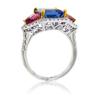 Step Cut Tanzanite with Trillian Pink Tourmaline and Diamond Accented Ring - Park City Jewelers