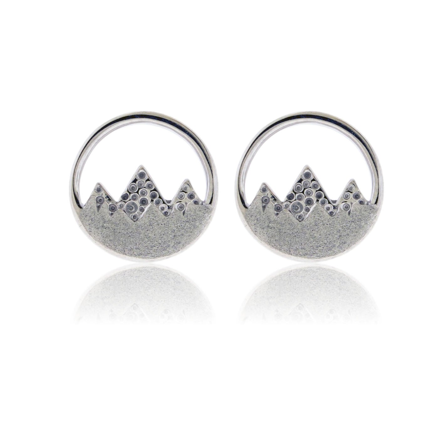 Sterling Silver 3 Peak Mountain Circle Stud Earrings - Park City Jewelers