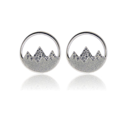 Sterling Silver 3 Peak Mountain Circle Stud Earrings - Park City Jewelers