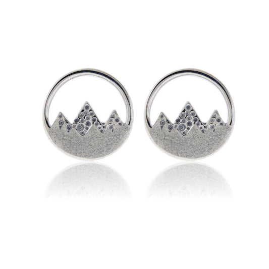 Sterling Silver 3 Peak Mountain Circle Stud Earrings - Park City Jewelers