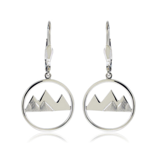 Sterling Silver 6 Peak Brushed Circle Mountain Dangle Earrings - Park City Jewelers