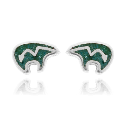 Sterling Silver Bear Fetish Crushed Turquoise Earrings - Park City Jewelers