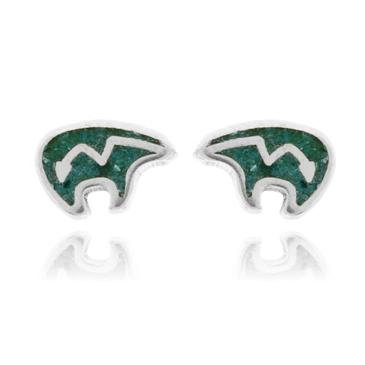 Sterling Silver Bear Fetish Crushed Turquoise Earrings - Park City Jewelers