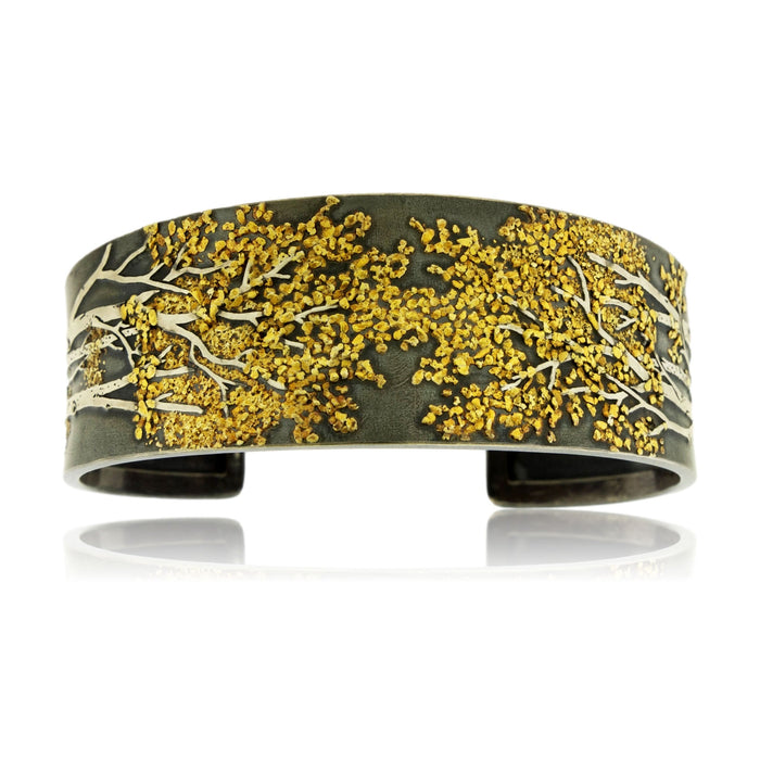 Sterling Silver & CA Gold Nugget Aspen Adorn Cuff Bracelet - Park City Jewelers