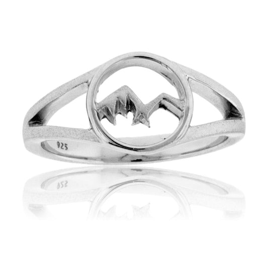 Sterling Silver Circle with Mountain Silhouette Ring - Park City Jewelers