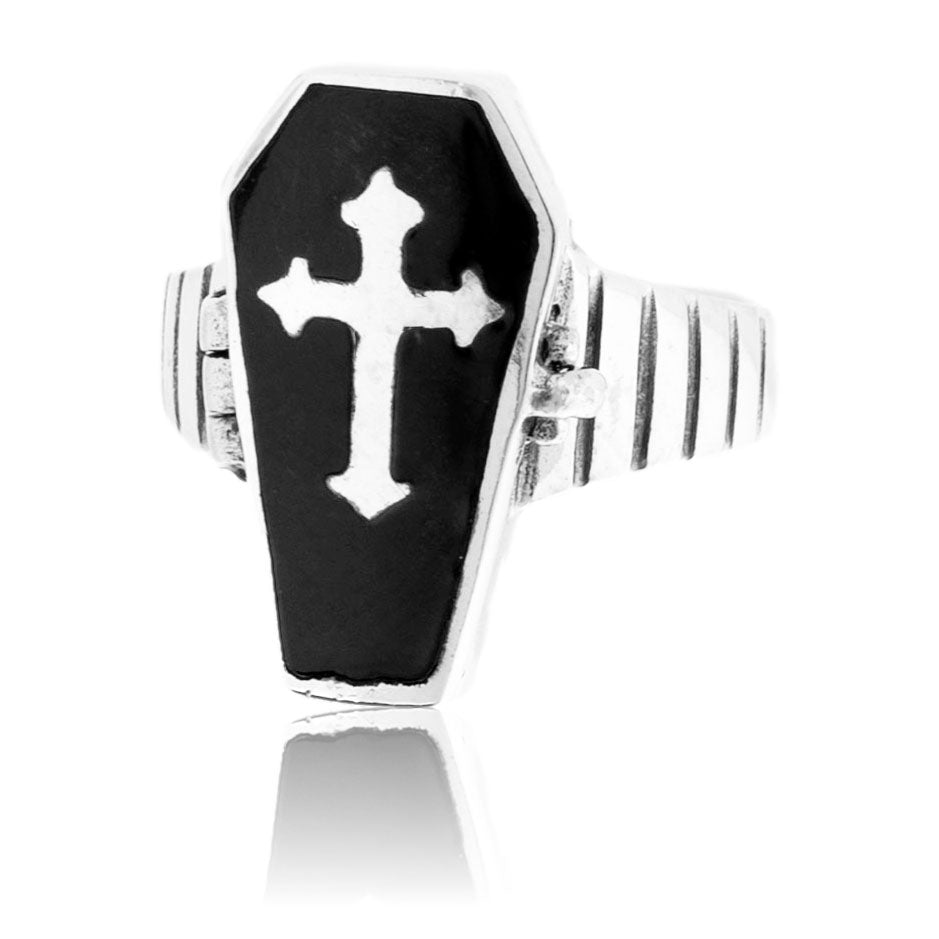 Sterling Silver Coffin Cross Poison Pill Ring - Park City Jewelers
