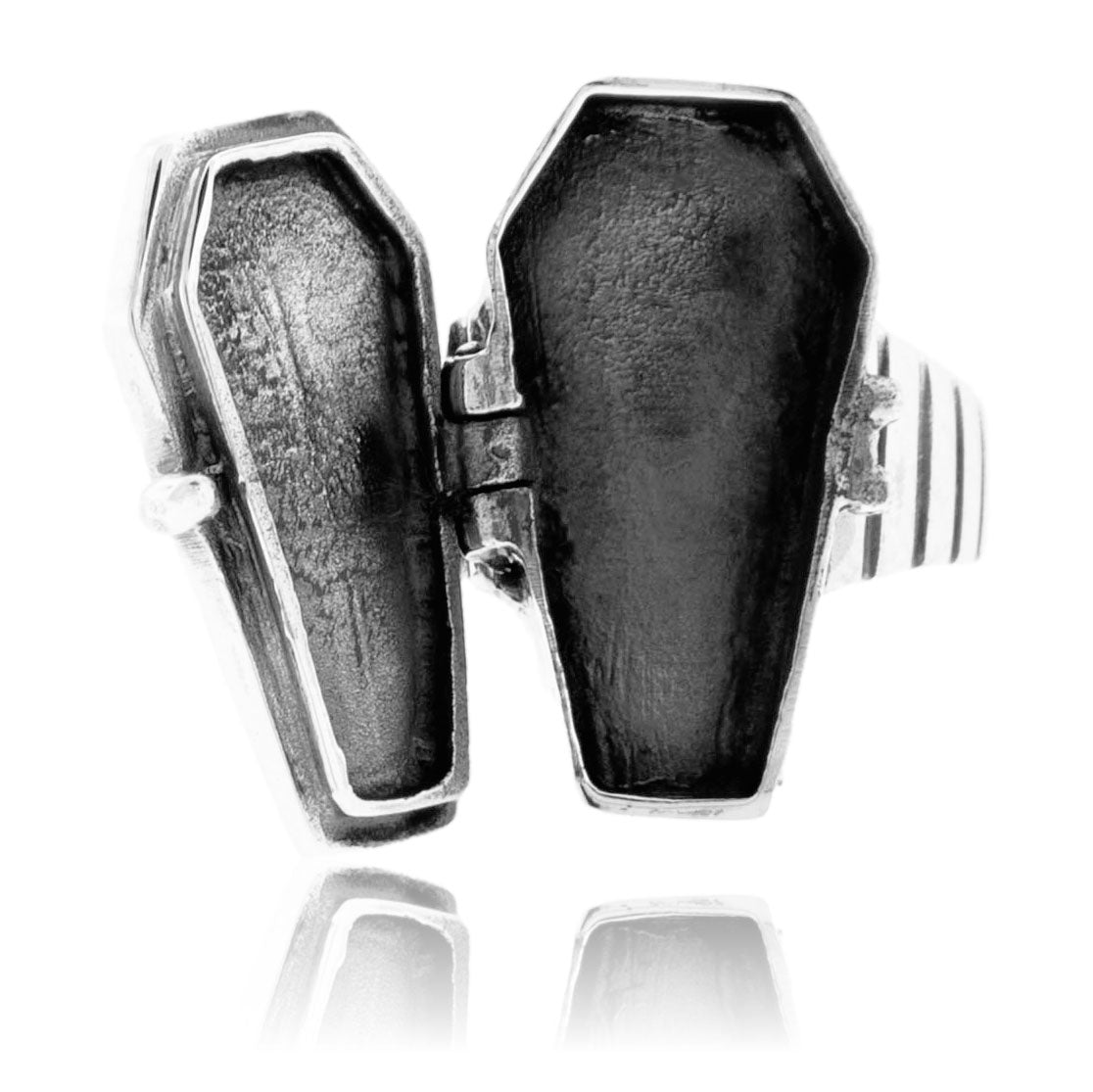 Sterling Silver Coffin Cross Poison Pill Ring - Park City Jewelers