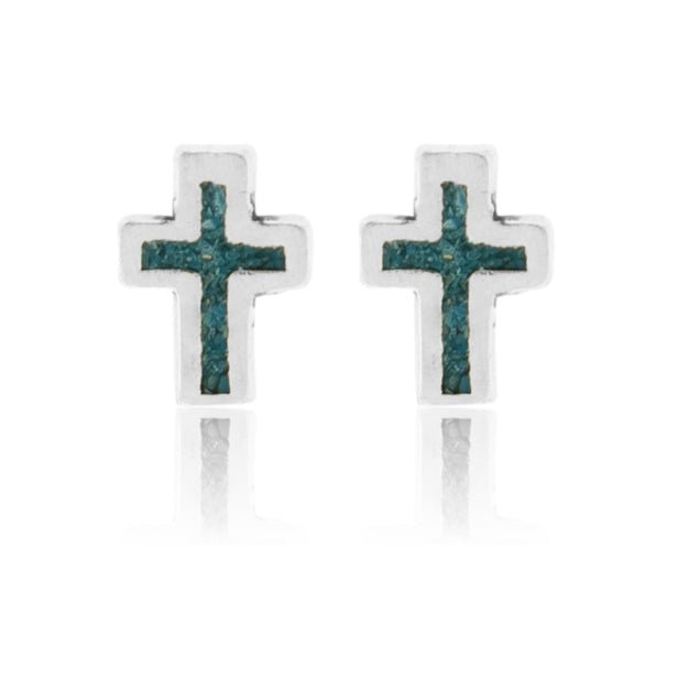 Sterling Silver Cross with Crushed Turquoise Post Earrings - Park City Jewelers