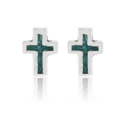 Sterling Silver Cross with Crushed Turquoise Post Earrings - Park City Jewelers