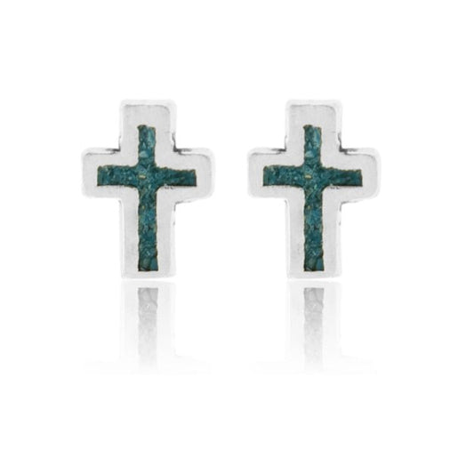 Sterling Silver Cross with Crushed Turquoise Post Earrings - Park City Jewelers